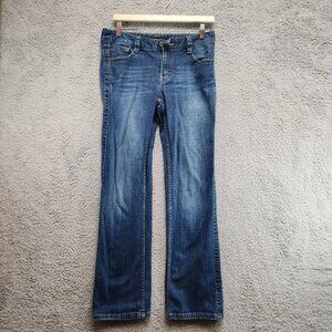 Women's Blue Denim Cotton Stretch Flared Pants Mid-Rise Zipper Fly